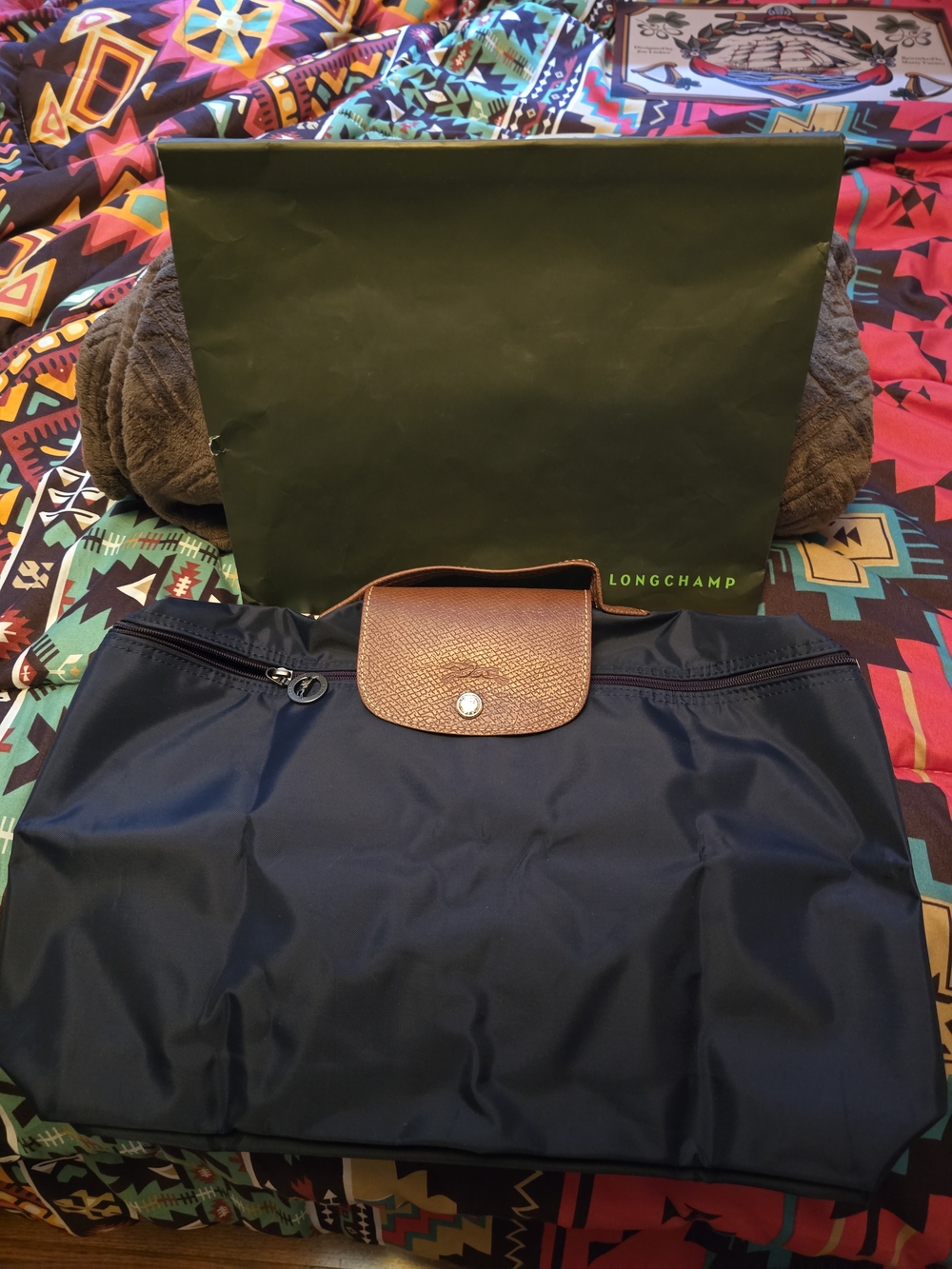 Longchamp LE PLIAGE Small Navy Bag with Brown Leather Trim/handle - Picture 3 of 6